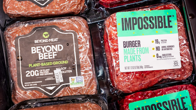 Packages of beyond and impossible meat