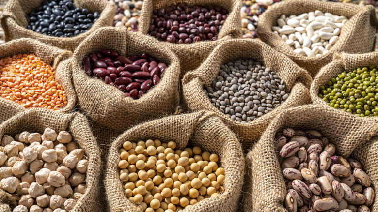 Sacks of beans and lentils