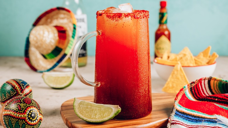 Spicy michelada with tortilla chips
