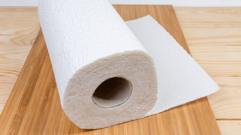 Roll of paper towels on table