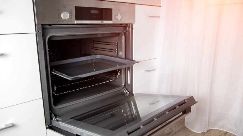 Electric oven with open door
