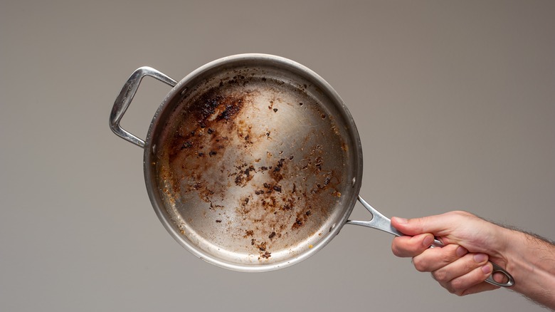 Dirty stainless steel pan