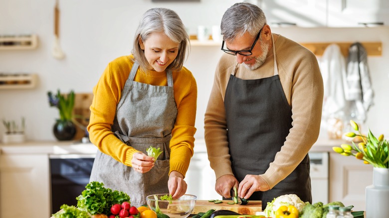 Couple cooking together 