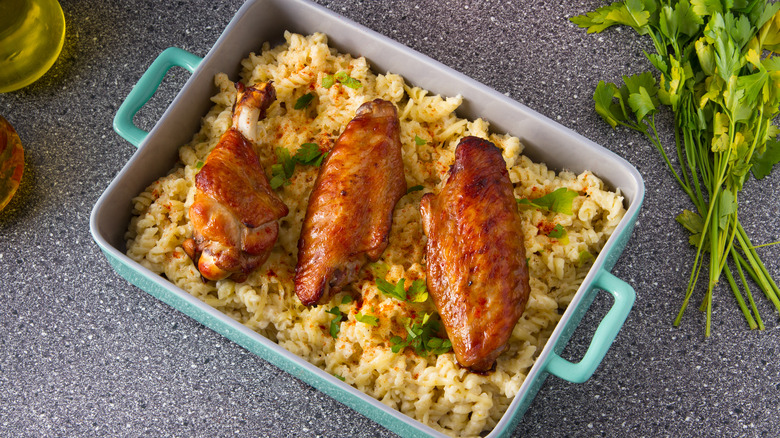 Turkey wings in casserole dish