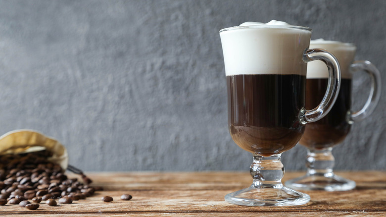 Irish Coffees and coffee beans 