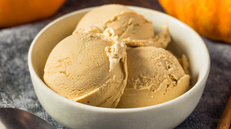 Pumpkin ice cream in waffle cone