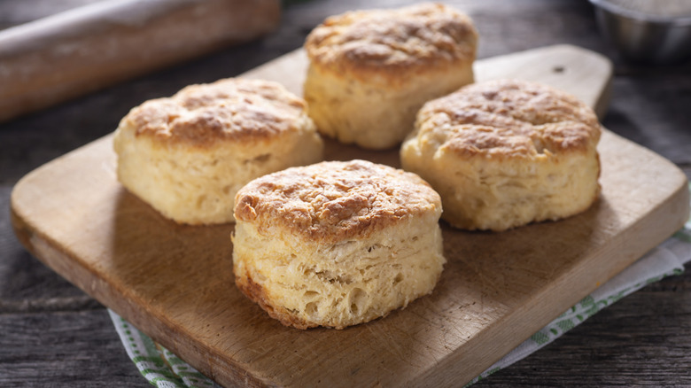 Homemade biscuits on wood board