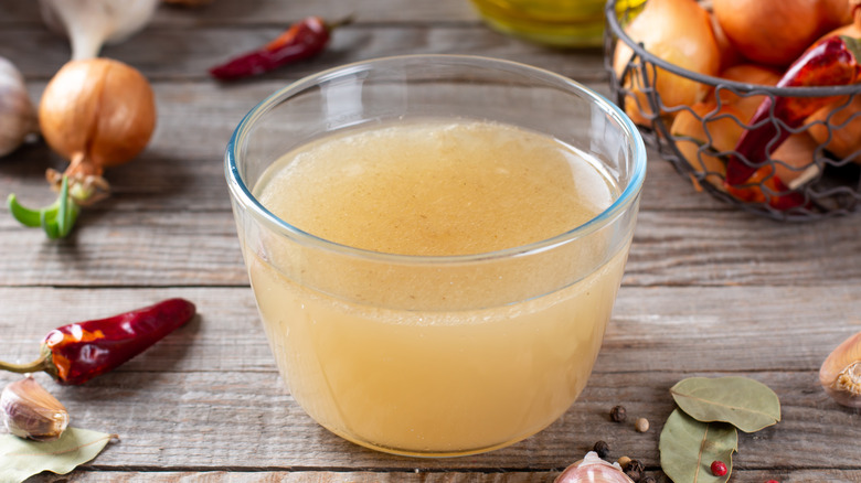 frozen stock in a glass bowl