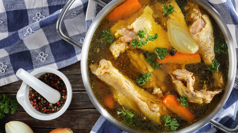 Pot of chicken stock