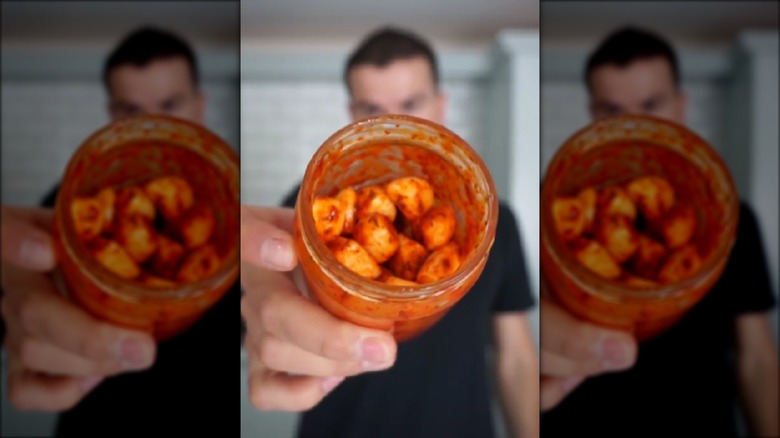 spicy pickled garlic in jar