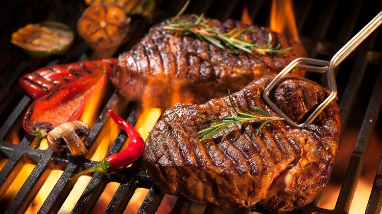 Steaks on a grill 
