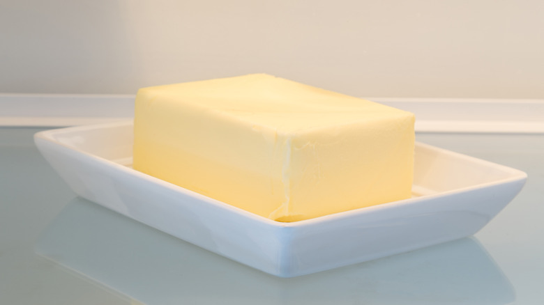 A block of butter in the refrigerator