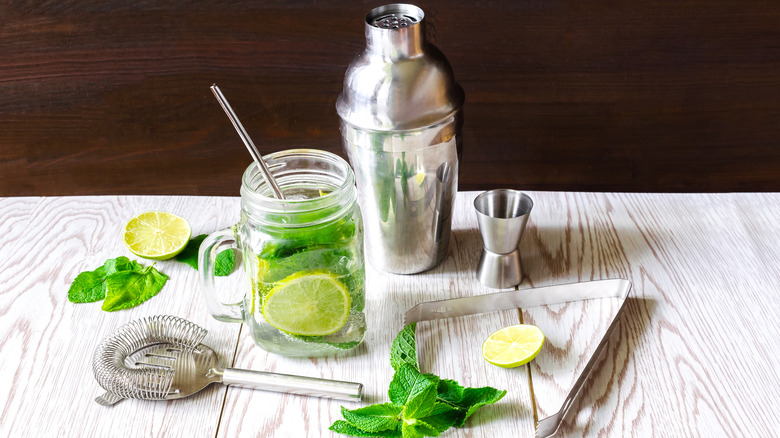 Cocktail shaker with drink