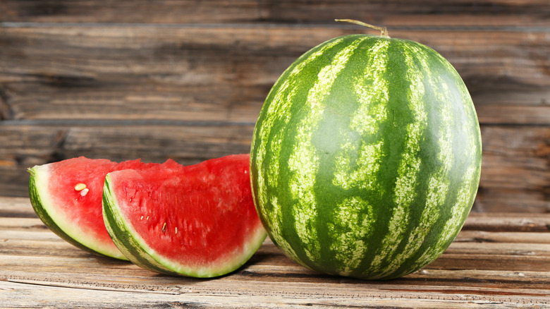 Round watermelon on a table