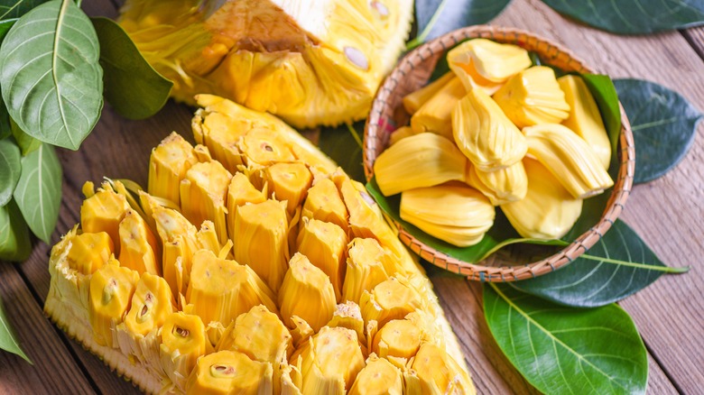 Raw jackfruit on table