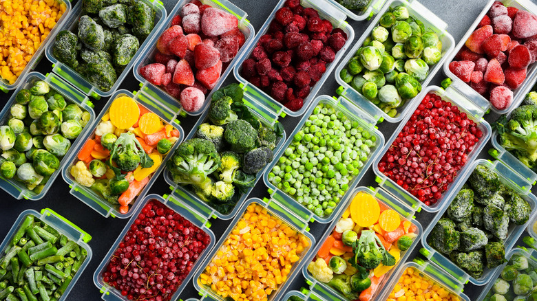 frozen fruits and veggies in storage containers