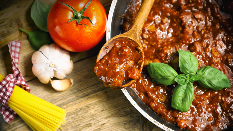 Bolognese sauce in a pan