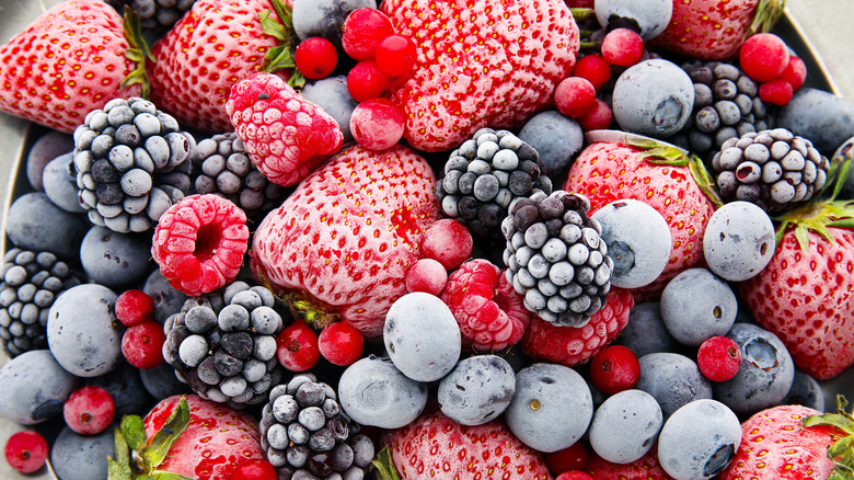 close-up shot of a variety of frozen berries