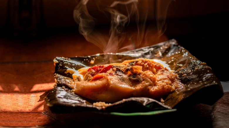 Tamales steaming on plate