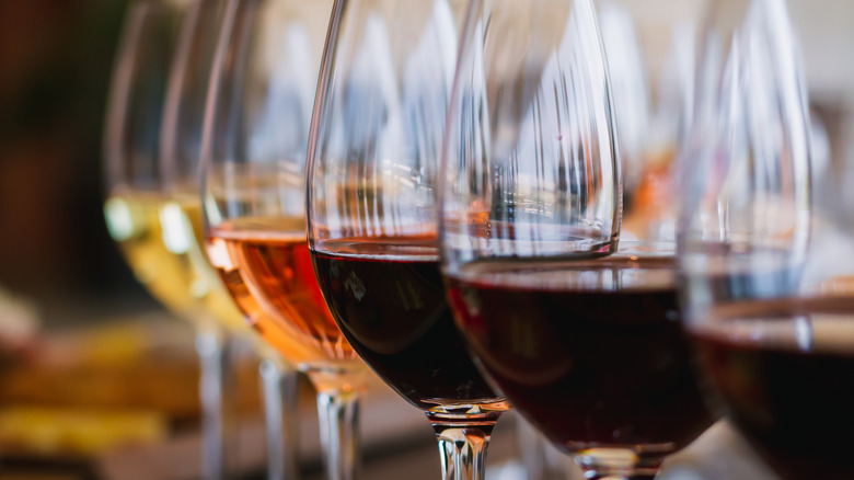 Line of various wine glasses