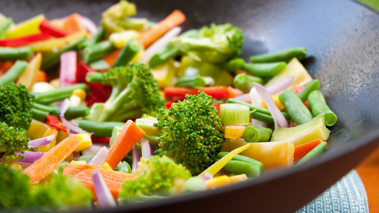 Vegetable stir fry in wok 