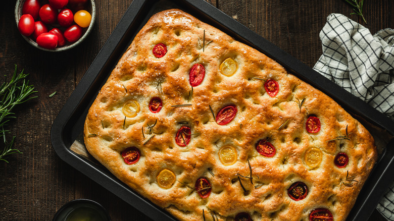 Freshly baked focaccia bread
