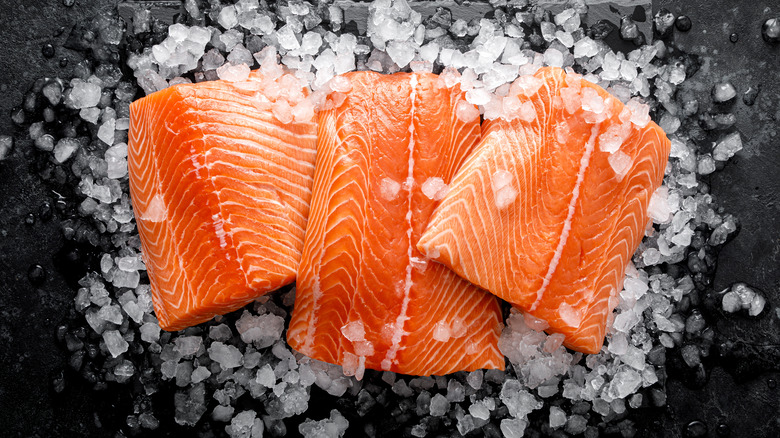 fresh salmon on ice
