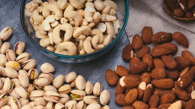 pistachios in shell, almonds and cashews