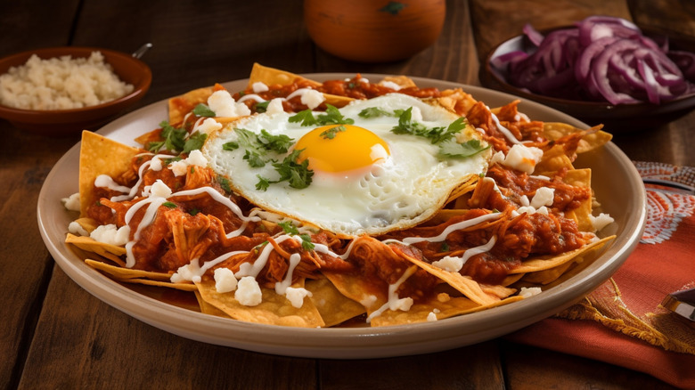 Plate of chilaquiles with a fried egg