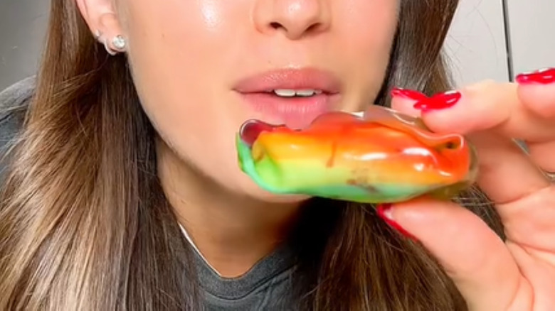 Holding Fruit Roll-Up ice cream