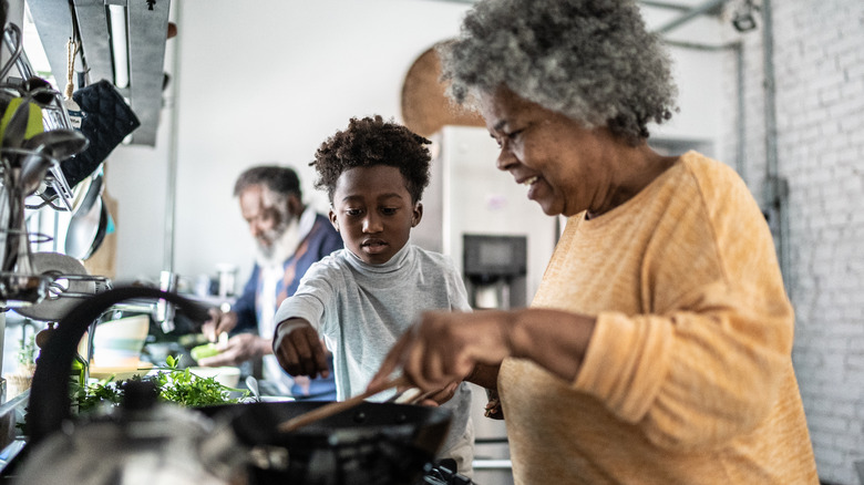 A family cooking dinner