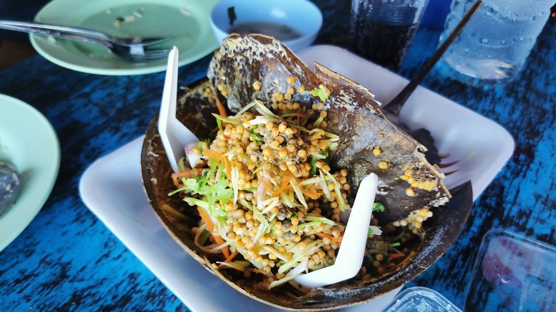 horseshoe crab salad on plate