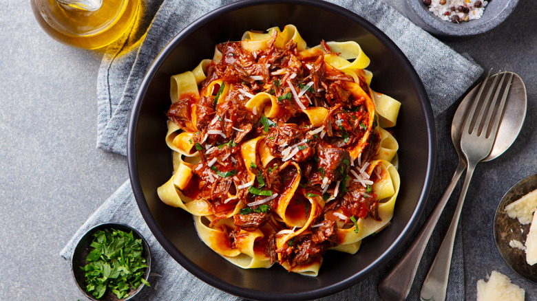 Bolognese pasta in bowl