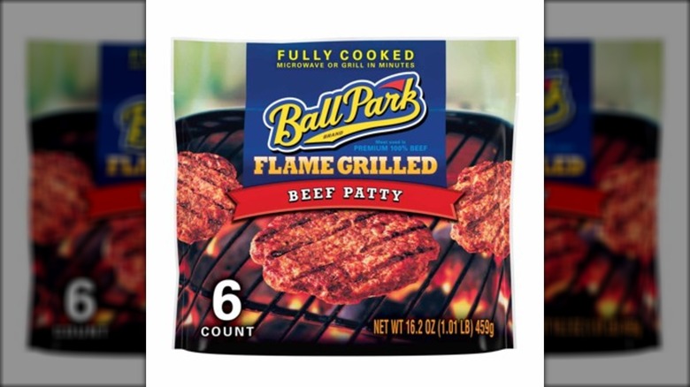 Ball Park flame grilled beef patty packaging