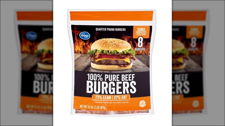Kroger 100% pure beef quarter pound burgers packaging