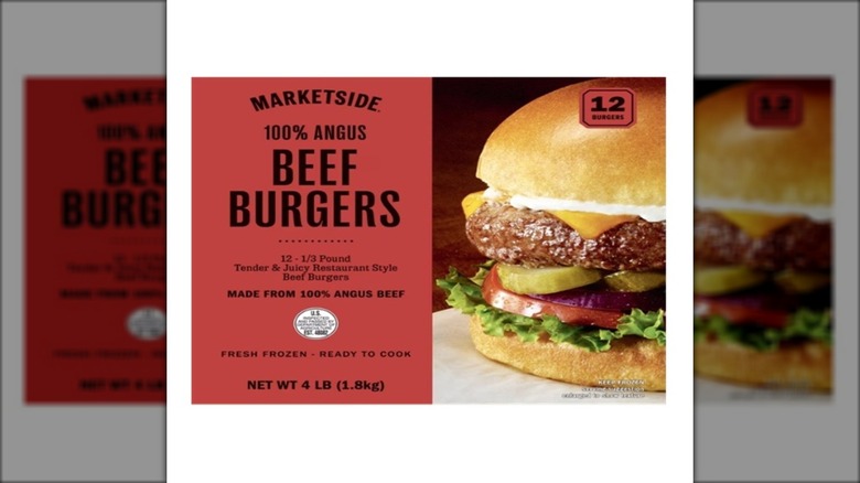 Marketside's 100% Angus beef burgers packaging