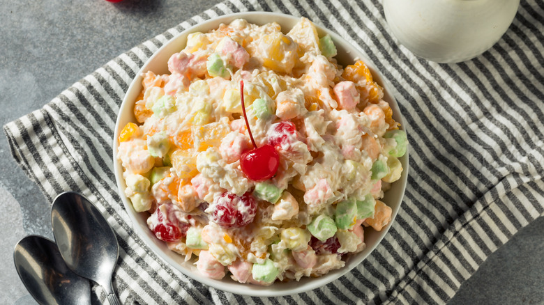 bowl of homemade ambrosia salad