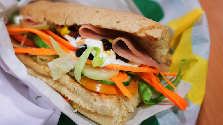 messy Subway sandwich spilling out