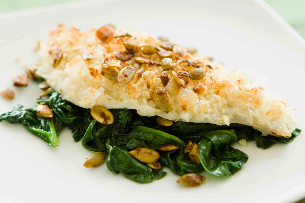 Coconut-Crusted Haddock with Curried Pumpkin Seeds Recipe