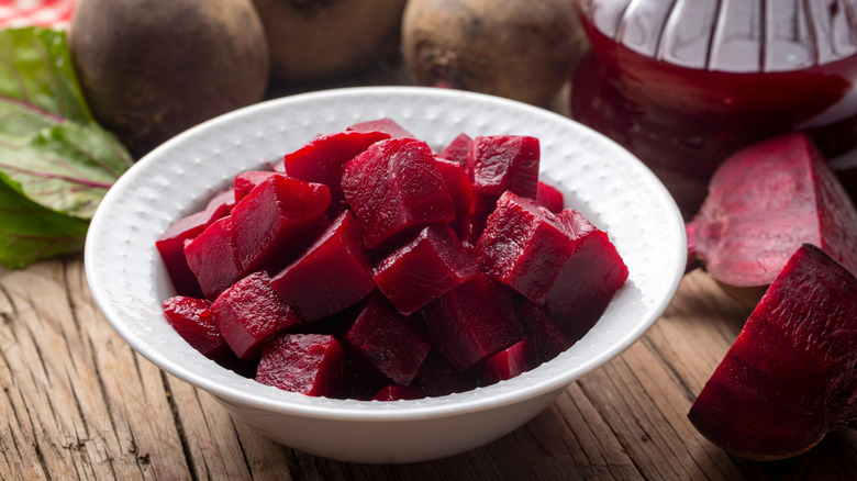 A bowl of diced red beets