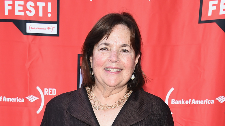 Ina Garten on red background
