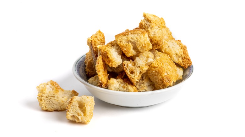 Bowl of homemade croutons