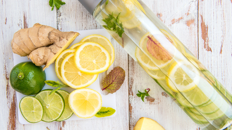 Bottle infused with fruit and ginger
