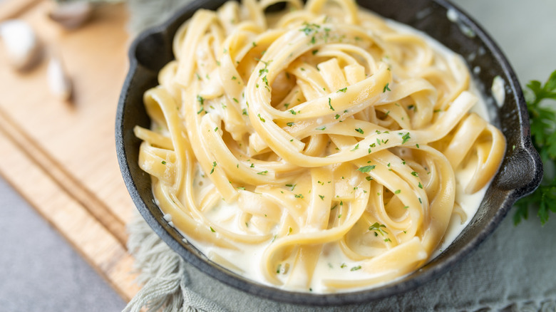 Bowl of fettuccine Alfredo