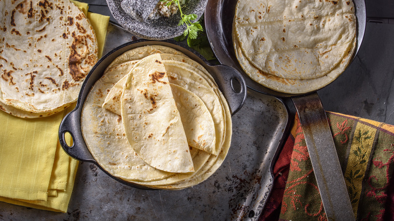 Tortillas on cookware