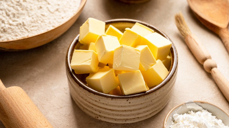 Butter cubes and baking supplies