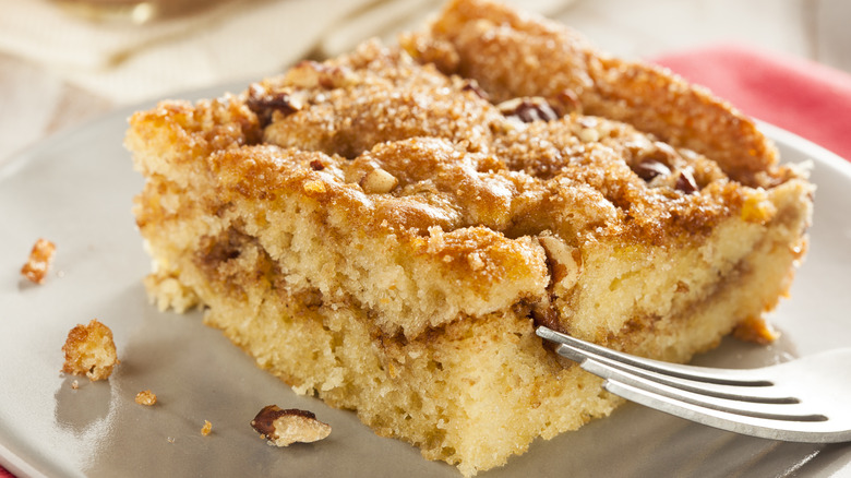 Plated coffee cake with fork