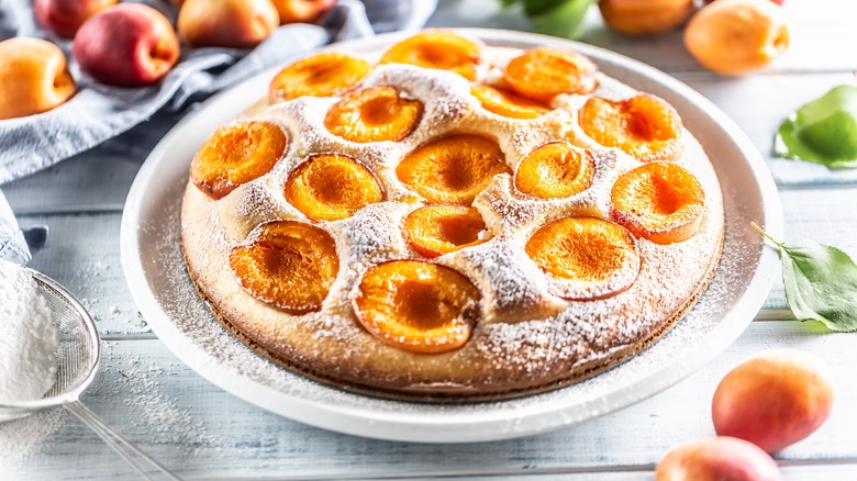 Grilled apricot cake on plate