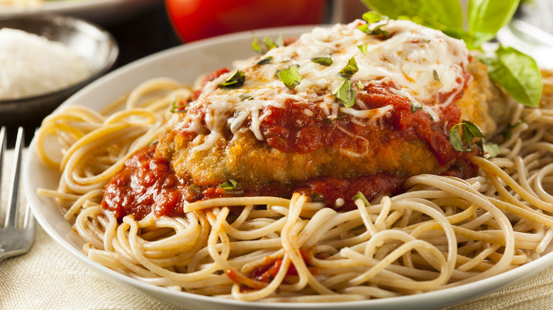 Chicken parmesan with pasta