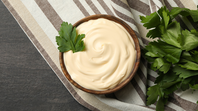 Garnished mayonnaise in a bowl 